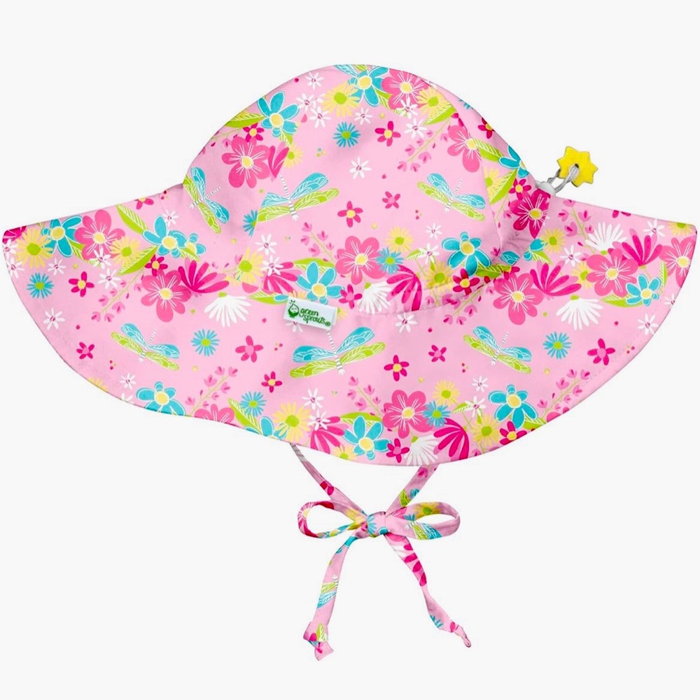 i play. Baby Brim Sun Protection Hat | Light Pink Dragonfly Floral 6 Months